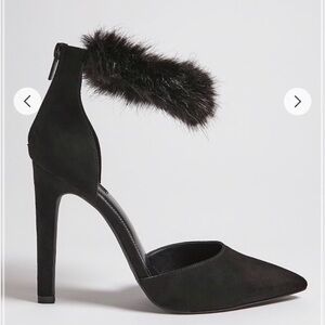 Forever 21 Black Faux Fur Ankle Strap Stiletto Heels 8 #208